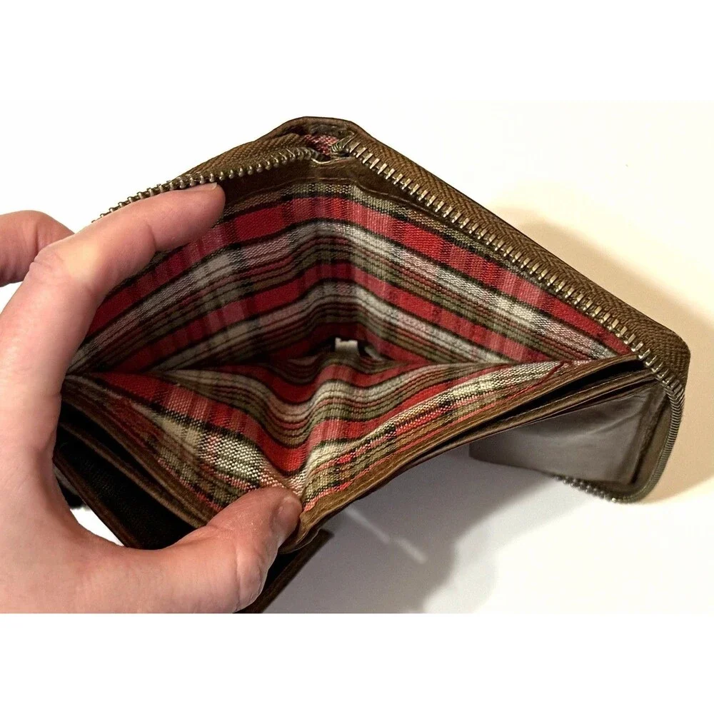 European Brown Leather Zip Wallet Coin Pocket Menzo Austria Heritage